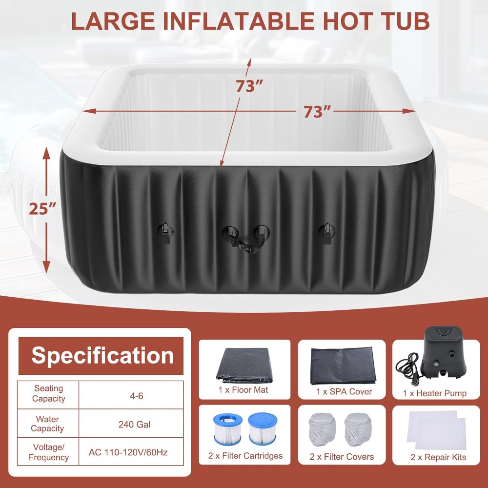 Square Inflatable Hot Tub 4-6  - Hot Tub ulasan dan harga
